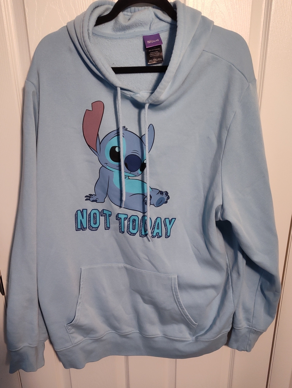 Disney Light Blue Stitch Cowlneck Sweatshirt with 'Not Today' Graphic